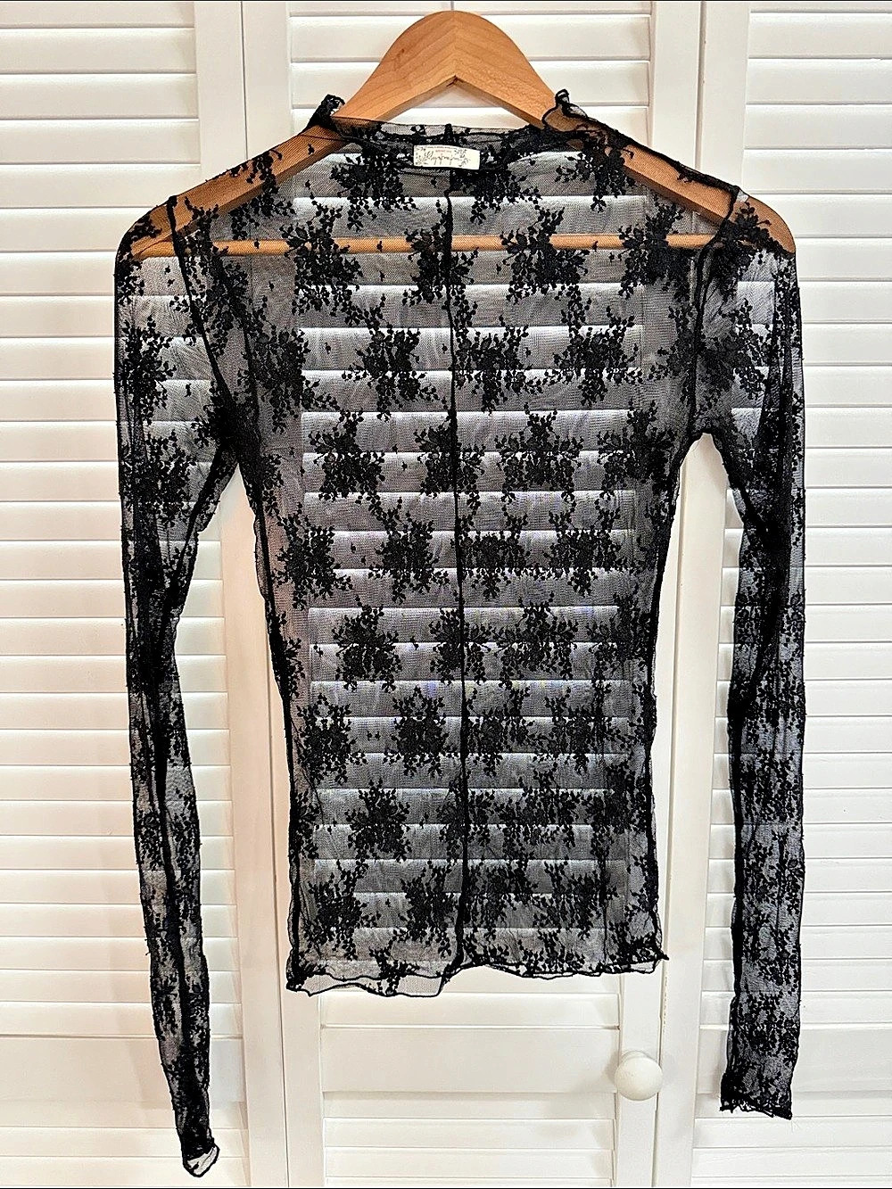 Free People Lady Luxe Layering Top Black Floral Lace Long Sleeve